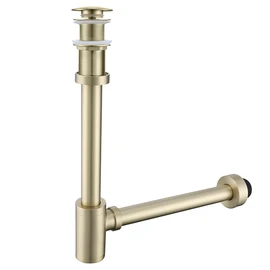 RANDOM Brushed Gold Brass Round Bottle P Trap Kit with Pop Up Drain Stopper without Overflow.RD83888BG-L-S8