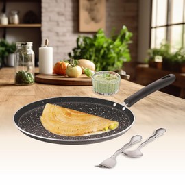 AmericanStandard Premium Nonstick 11" / 12" Crepe Pan with 4MM Thickness, 5 Layers Coating, PFOA Free, For all type of cooking top, Dishwasher Safe, Free Srub/Wooden Spoon - Black