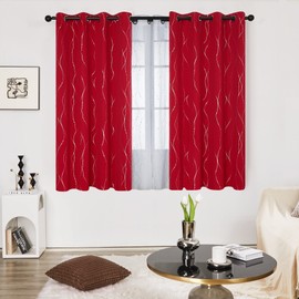 Deconovo Blackout Grommet Silver Pattern Printed Curtains, Red, 52W x 63L