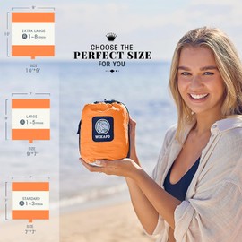 WEKAPO Beach Blanket - Sandproof Waterproof Extra Large Beach Mat | Oversized Sand-Free Lightweight Quick-Drying | Beach Vacation Essentials with Stakes & Corner Pockets (Orange, 9x7 FT)