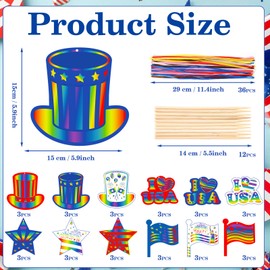 HOWAF 36pcs USA Patriotic Crafts 4th of July Memorial Day Scratch Paper Art Kit, Red White Blue Independence Day Rainbow Scratch Off Cards for School DIY Drawing Project Supplies