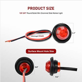 Nilight TL-04-10 Luces LED Redondas 3/4" Intermitentes Delanteros/Traseros 12V Rojo 10 Piezas para Camiones Autobuses Remolques Furgonetas Caravanas B
