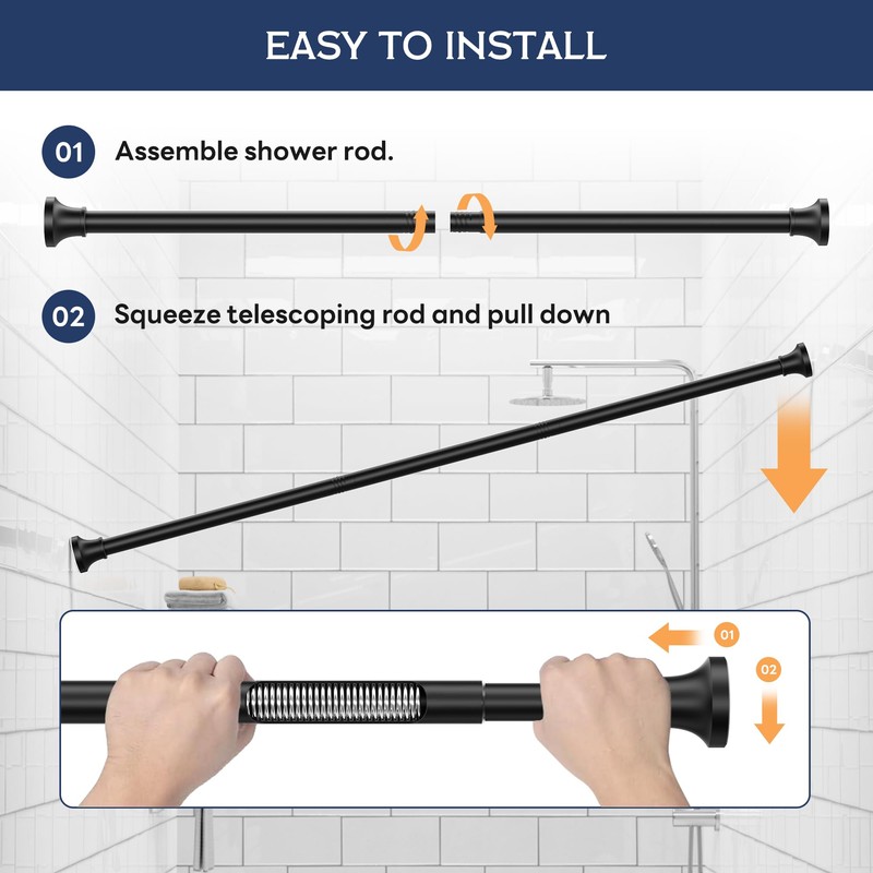 Adjustable Shower Curtain Rod 31-104 Inch, Never Rust Stainless Steel