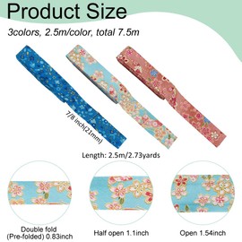 FINGERINSPIRE 8.2Yard/7.5M 3 Colors Floral Double Fold Bias Tape 21mm Floral Printed Bias Binding Ribbon Cotton Webbing Strap for DIY Crafts Sew on Binding Edge Fabric Ribbon