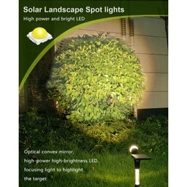 Solar Spot Lights Outdoor Waterproof IP65, 180 Lumens 5000K Cool White Solar Powered Outdoor Lights, Smart Circuit for All-Night Illumination Outdoor Solar Lights for Yard, House, Garden, Pathway, 4PK