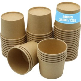 USYSGT 50 Pcs Kraft Paper Disposable Cups, 350ml Strong and Leakproof Disposable Cups Ideal for Refreshing Drinks, Coffee, Espresso, Tasting (12 oz)