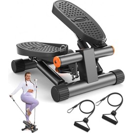 Steppers for Exercise, Mini Stair Stepper with Resistance Bands at Home Workout Equipment with 300LBS Loading Capacity, Hydraulic Fitness Stepper with LCD Monitor - Color: Silver Gray