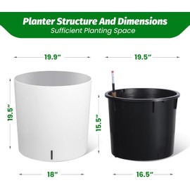 Plant Pots 19.5‘’ H x 19.9" Set of 2, Flower Pots with Multi Mesh Drainage Holes, Planters with Built-in Drainage and a Water Level Monitor and Wheels for Garden Succulent Nursery House Plants
