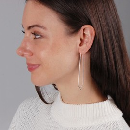 Humble Chic Geometric Chevron Threader Hoop Earrings - Hypoallergenic Lightweight Cutout Thin Wire Drop Dangles, 925 White - 3 inch