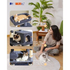 PEQULTI 45.7'' Cat Tree for Indoor Cats with Metal Frame Big Hammock, Cat Tower for Small or Medium Cats with Cat Condo House, with Scratching Posts and Top Perch, Dark Grey