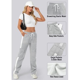 IVIR Sweatpants Women Cargo Pants Baggy Joggers Wide Leg Fleece Lounge Pants Grey L