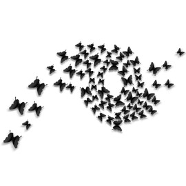 48 Pieces Butterfly Wall Decor 3D Christmas Butterfly Ornaments Mirror Butterfly Wall Decor Butterfly Party Decorations for Christmas Tree Living Room (Black)