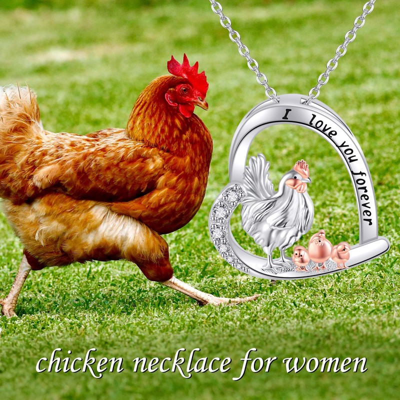 ONEFINITY Chicken Necklace 925 Sterling Silver Hen and Child Pendant