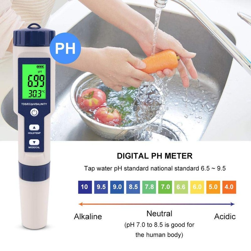 PH Meter, EZ-9909 5 in 1 High Accuracy Portable Digital