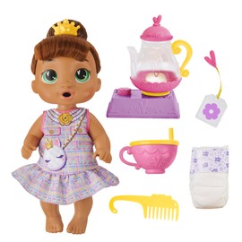 Baby Alive Bubbly Tea Party Sophia Sparkle Doll with Teapot Accessories, Brown Hair, 11 Inches, Toys for 3 Year Old Girls and Boys & Up