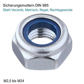 Locking Nuts M7 Galvanised Steel - DIN 985 - Stop Nuts - Self-Locking Nuts - Metric Hex Nut - Low Shape with Clamping Part (Thread: M7; Quantity: 25 Pieces)