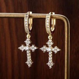 REVERENT CROSS EARRINGS - COLOR: Gold