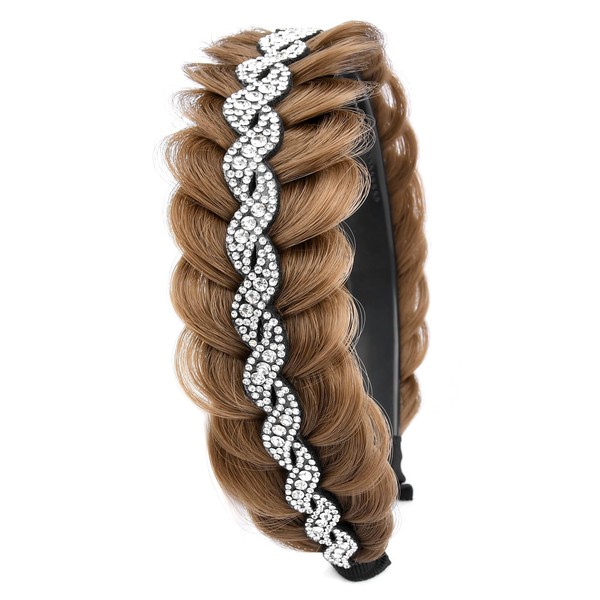 DIGUAN Wide Braid with Teeth Synthetic Hair Braided Headband Hairpiece