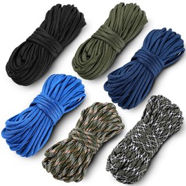 XHYASD Pack of 6 32 ft/10 m Paracord 4 mm, Paracord Cords Rope, 7 Core Strands, Nylon Rope Paracord Made of Tear-Resistant Nylon, Paracord Colourful, Nylon Cord for Survival Camping, Total Length 196