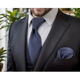 Shlax&Wing Extra Long Size Dots Blue Navy Mens Neckties Ties For Men Silk