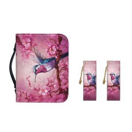 Eheartsgir Hummingbird Cherry Blossom Bible Covers Carrying Case for Women Waterproof Faux Leather Large Church Bag with Durable Handle and Bookmarks
