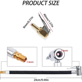 HUSOUE 4 Stück Reifenfüller Schlauch, Ventilverlängerung Set mit 8mm Autoventil Hebelstecker Reifenfüllschlauch Air Chuck Messing Autoventil Adapter für Auto Fahrrad Motorrad Fahrradventil