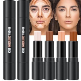 evpct Juego de maquillaje con 4 barras de contorno, kit de maquillaje con paleta de contorno y corrector cremoso para principiantes, barras bronceador