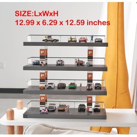 1:64 Scale Diecast Car Display Case 4-Tier Parking Garage Diorama for Hot Wheels, Matchbox, Collectors - 24 Spots, Holds 40+ Cars | Freestanding Wood & Acrylic Storage Organizer with Easy Assembly