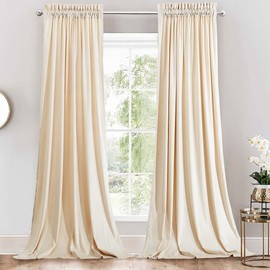 Velvet Heavyweight Rod Pocket Window Curtains, Set of 2 (52" Wx96 L) Solid Panels, Off-White