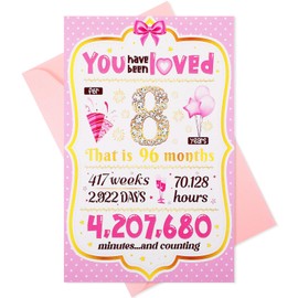 YUXIANLB 8th Birthday Card with Envelope, 8th Birthday Decorations for Girls Boys, 8 Years Old Girl Birthday Gifts, 8th Birthday Gifts for Daughter, Happy Birthday Cards for Granddaughter