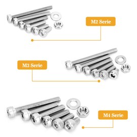 Set of 1080 Pieces M2 M3 M4 Carbon Steel Hex Head, Socket, Cable Bolt, Screws with Nuts, Assorted