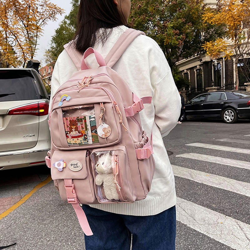 Kawaii Backpack Large Capacity Cute Bear Accessories Backpack for School