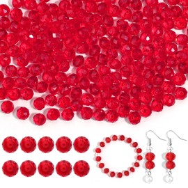 Yumttero 200 Pcs 8mm Crystal Beads for Jewelry Making Assorted Colors Bulk Faceted Crystal Beads Rondelle Crystal Beads Loose Craft Beads Bracelet Necklace Earring Keychain Jewelry Making, Ruby Color
