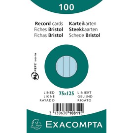Exacompta - Ref 10811X - Bristol Lined Record Cards (Pack of 100) - 75 x 125mm in Size, 205gsm Card, Compatible with Printers - Suitable for Exam Revision & Notes - Blue