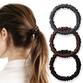 IRIYULI Silk Hair Rubber Set of 3, 100% Natural Silk, Grade 6A, Friction Reducing, Anti-Static, Gentle on Hair, Non-Tracing, High Elasticity, Scrunchy, Stylish, Luxurious, Adult,