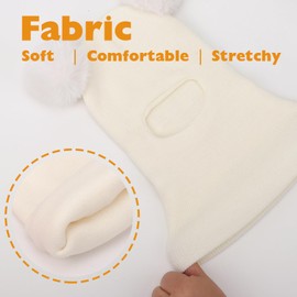 DRESHOW Children's Winter Hat Warm Scarf Slip-On Hat Knitted Hat Hood Soft Scarf Hat with Double Bobble Pom Pom Beanie Hat for Toddlers Boys Girls 1-6 Years, 1 pc hat: 08-white