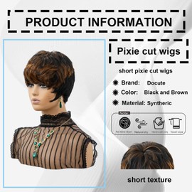 DOcute Afro Wigs For Black Women Pixie Wigs Black Wig With Chocolate Brown Short Brown Wig With Bangs Brown Bob Short Cut For Black Women Black Bob With Bangs (Black and Brown)