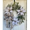 22"-24" Round Front Door Christmas Wreath with Cream Berries, Glittered