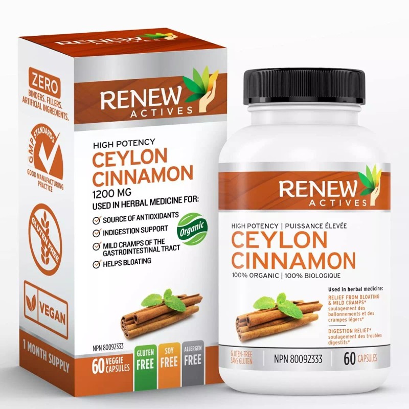 Renew Actives Organic Ceylon Cinnamon 1200mg Dietary Supplement - 60