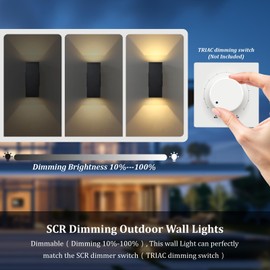 DAKAFUL Dimmable Wall Lights Outdoor 2 Packs, Integrated LED Square Up Down 12W 2700K Modern Aluminum Light, Waterproof Exterior Lighing Fixtures for Porch Patio Garage Gardern