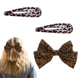 Vintage Leopard Hair Accessories Y2k Hair Bows for Women Girls French Leopard Print Hair Clips Y2k Snap Barrettes for Thick Thin Hair Bow Tie Clips for Girls Women Brown Blonde Hair Bows Clips 3 Pcs