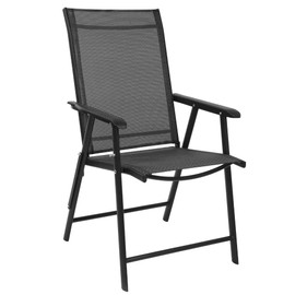 VINGLI Upgraded Folding Chair with Arms, Portable Patio Chairs for Outdoor & Indoor, Sling Back Chairs for Lawn, Pool, Courtyard, Balcony & Garden (Black)
