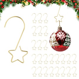 Dwafill Pack of 100 Christmas Bauble Hooks with Star, S-Hooks with Star, Christmas Tree Baubles Hangers, Christmas Baubles, Metal Hooks, Decorative Hooks, Perfect for Christmas Baubles (Gold)