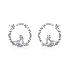 YFN German Shepherd Gifts 925 Sterling Silver German Shepherd Earrings Dog German Shepherd Hoop Huggie Earrings German Shepherd Jewellery for Women Girls German Shepherd Lovers