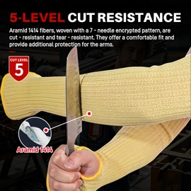 GOL-SIV Arm Protectors for Thin Skin and Bruising, Cut Resistant Sleeves for Men Women, A5 Level Farmer Sleeve for Gardening, Yellow, 17.7 in