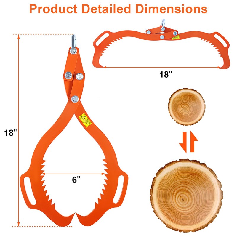 Meyoppm 18 Inch 2 Serrated Claw Hook Log Lifting Tongs,