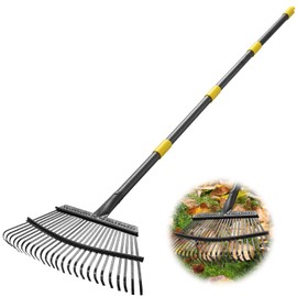 Lilyvane Rake - 65 Inch Long Garden Leaf Rake, 18 Inch Wide Heavy Duty Leaf Rake for Shrub with 25 Metal Tines,Yard Thatching Rake with Ergonomics Adjustable Handle for Picking Leaves,Grass Clippings Garbage