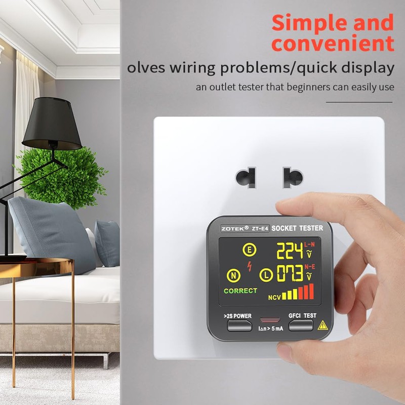 Socket Tester, Plug Tester for Electrical outlets,ZT-E4, Leakage Detector with