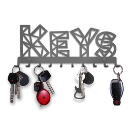 SirHoldeer Key Holder for Wall, Key Hooks Wall Mounted with 10 Hooks, Heavy Duty Key Hangers for Living Room Bathroom Kitchen Bedroom Gray Metal Key Racks Keys