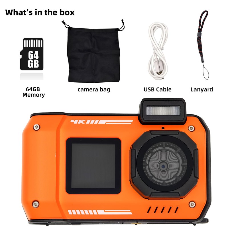 Underwater Camera, Waterproof Camera, 33 ft(10 Meters) Waterproof, 64GB Memory,